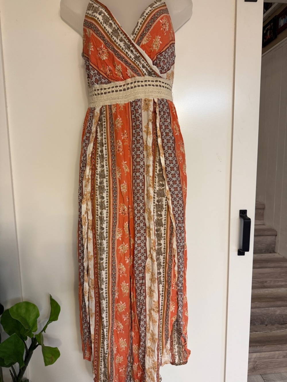 J for Justify Orange Floral Boho Junprt with Crochet Waist